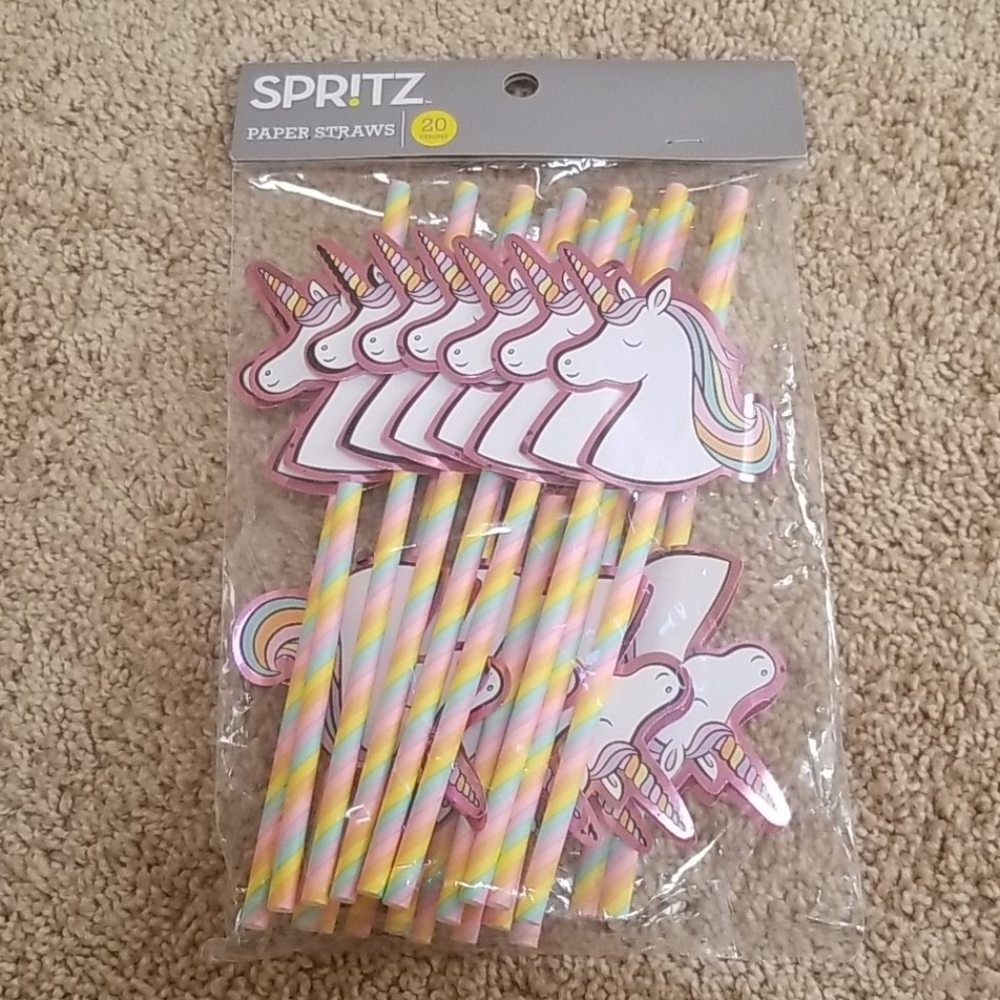 New! SPRITZ Unicorn 20 Count Paper Straws